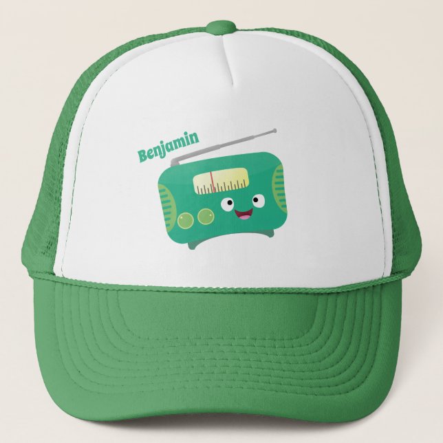 Cute funny happy retro radio cartoon trucker hat (Front)