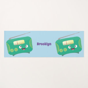 Cute funny happy retro radio cartoon yoga mat