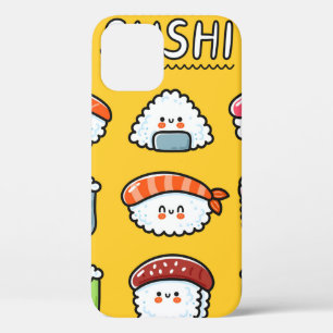Cute funny happy sushi maki rolls cartoon seamless iPhone 12 case
