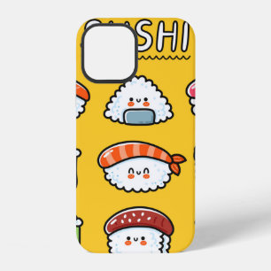 Cute funny happy sushi maki rolls cartoon seamless iPhone 12 case