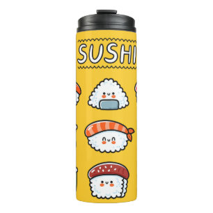 Cute funny happy sushi maki rolls cartoon seamless thermal tumbler