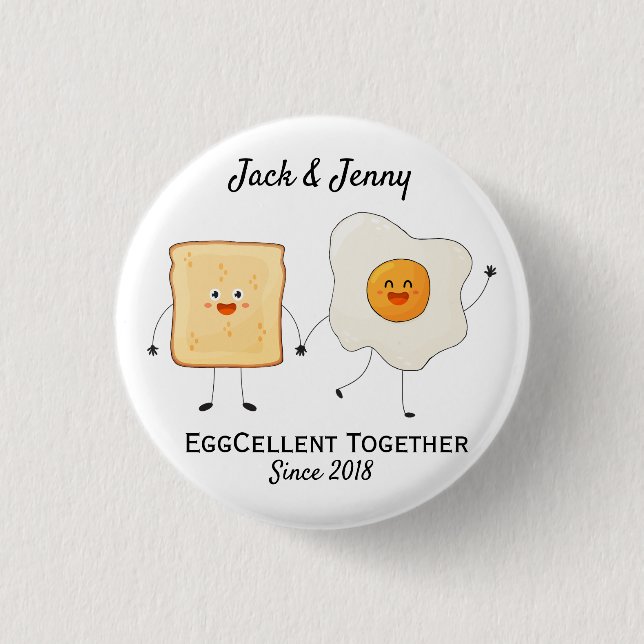 Cute Funny Happy Toast Eggcelent Together      3 Cm Round Badge (Front)