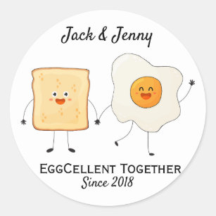 Cute Funny Happy Toast Eggcelent Together     Classic Round Sticker