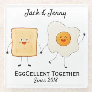 Cute Funny Happy Toast Eggcelent Together     Glass Coaster