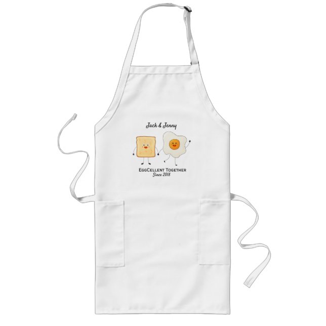 Cute Funny Happy Toast Eggcelent Together     Long Apron (Front)