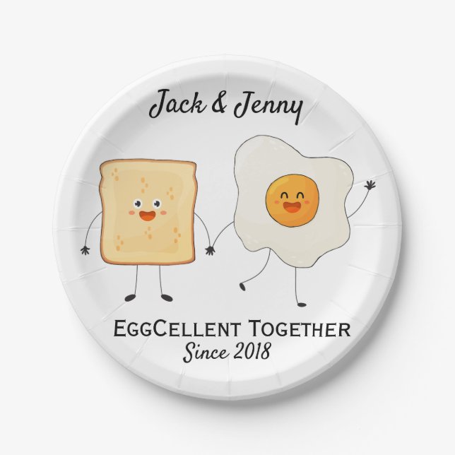 Cute Funny Happy Toast Eggcelent Together      Paper Plate (Front)