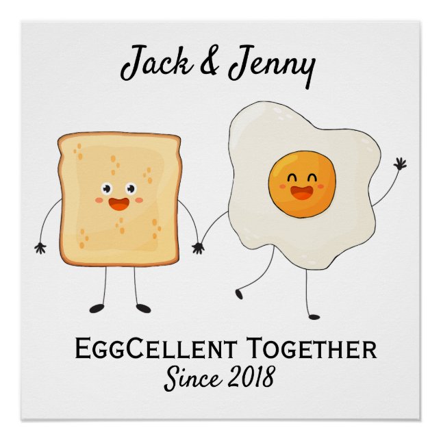 Cute Funny Happy Toast Eggcelent Together     Poster (Front)