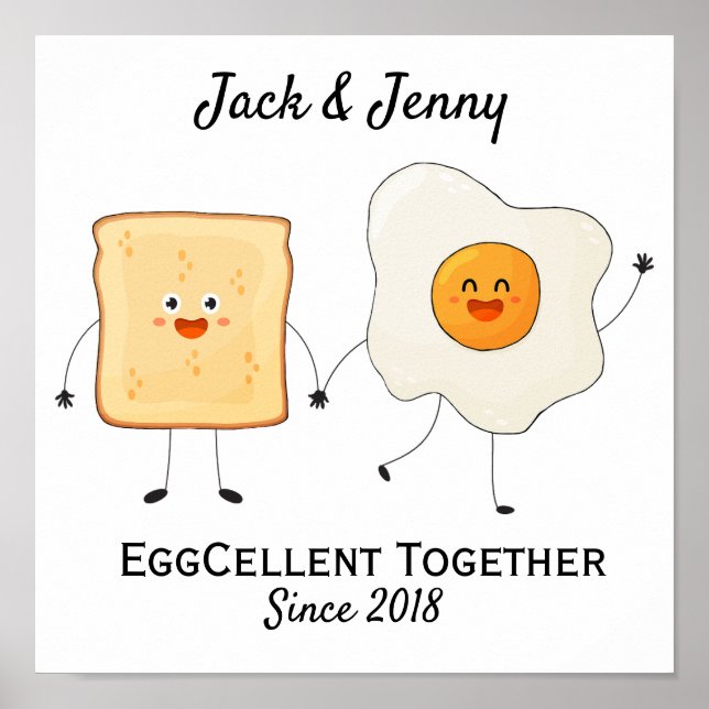 Cute Funny Happy Toast Eggcelent Together      Poster (Front)