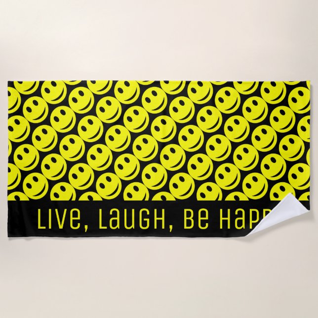 Cute Funny Happy Yellow Smiling Faces Beach Towel (Front)