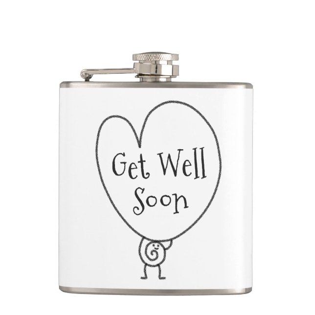 Cute Funny Heart Uplifting Character Get Well Soon Hip Flask (Front)