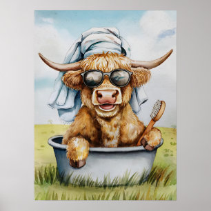 Cute Funny Highland Cow Bathroom Wall Art