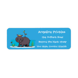 Cute funny hippopotamus with bird cartoon
