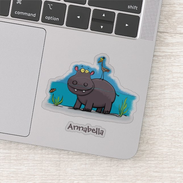 Cute funny hippopotamus with bird cartoon (Detail)