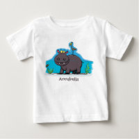 Cute funny hippopotamus with bird cartoon