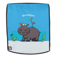 Cute funny hippopotamus with bird cartoon