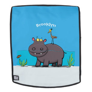Cute funny hippopotamus with bird cartoon backpack