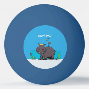 Cute funny hippopotamus with bird cartoon ping pong ball