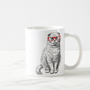 Cute Funny Hipster Gles Scottish Fold Cat Lover Fo Coffee Mug