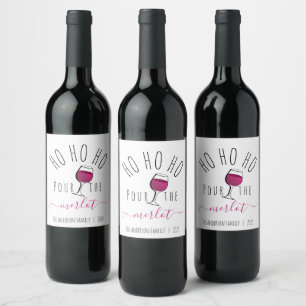 Cute Funny Ho Ho Ho Pour the Merlot Wine Label