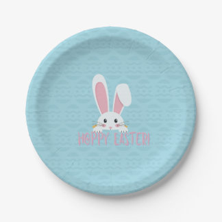 Cute Funny Hoppy Easter Bunny Blue Party Plate