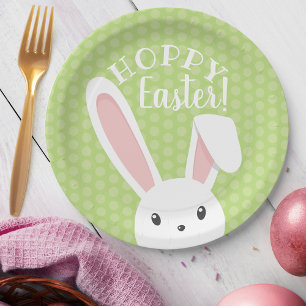Cute funny Hoppy Easter Bunny Green Spring Party Paper Plate