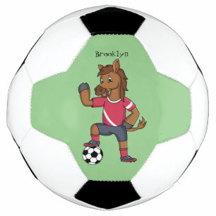 Cute funny horse playing soccer cartoon ball