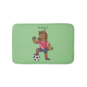 Cute funny horse playing soccer cartoon bath mat