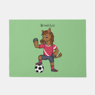 Cute funny horse playing soccer cartoon doormat