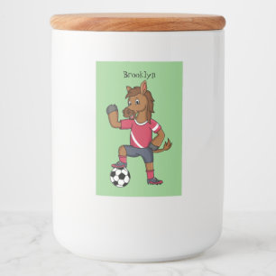 Cute funny horse playing soccer cartoon food label