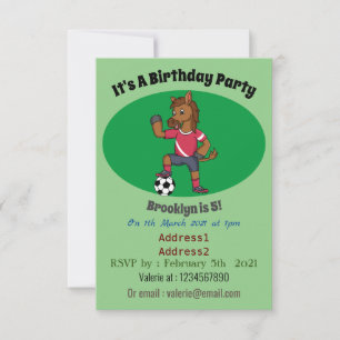 Cute funny horse playing soccer cartoon invitation