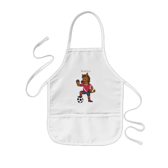 Cute funny horse playing soccer cartoon kids apron (Front)