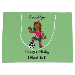 Cute funny horse playing soccer cartoon large gift bag