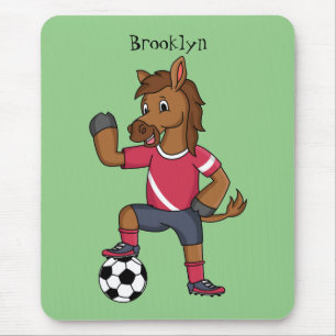 Cute funny horse playing soccer cartoon mouse pad