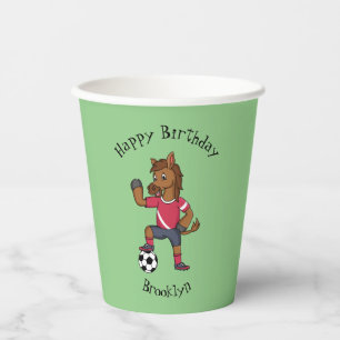 Cute funny horse playing soccer cartoon paper cups