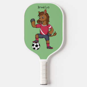 Cute funny horse playing soccer cartoon pickleball paddle