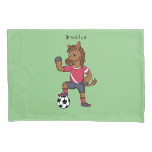 Cute funny horse playing soccer cartoon pillowcase