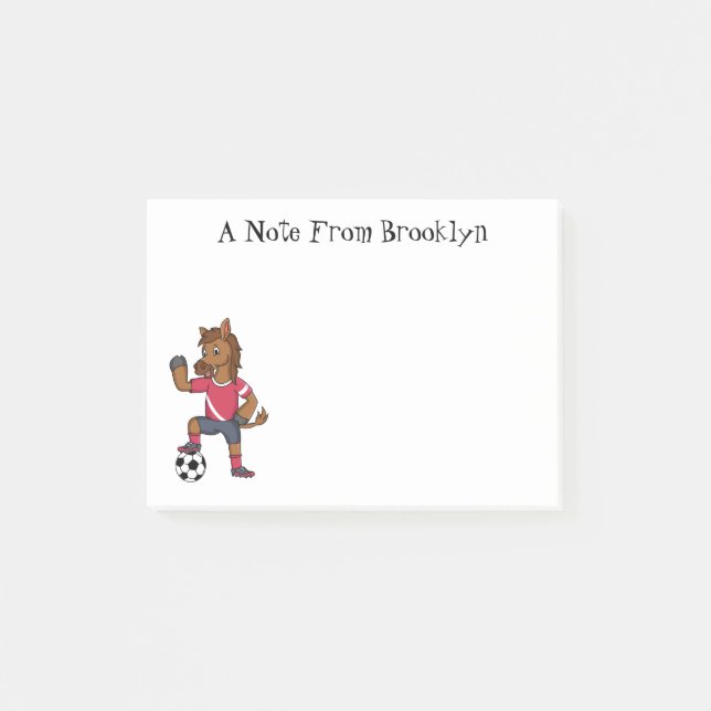 Cute funny horse playing soccer cartoon post-it notes (Front)