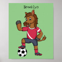 Cute funny horse playing soccer cartoon
