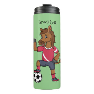 Cute funny horse playing soccer cartoon thermal tumbler