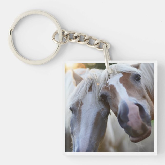 Cute Funny Horses With White Border Key Ring (Front)