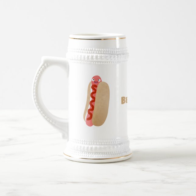 Cute funny hot dog Weiner cartoon  Beer Stein (Left)