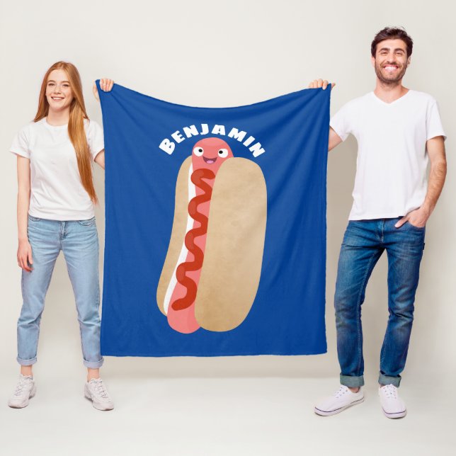 Cute funny hot dog Weiner cartoon Fleece Blanket (In Situ)