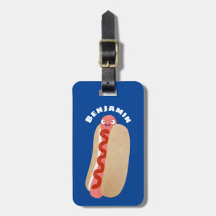 Cute funny hot dog Weiner cartoon Luggage Tag