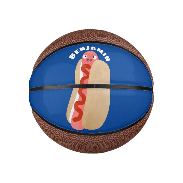 Cute funny hot dog Weiner cartoon Mini Basketball (Front)