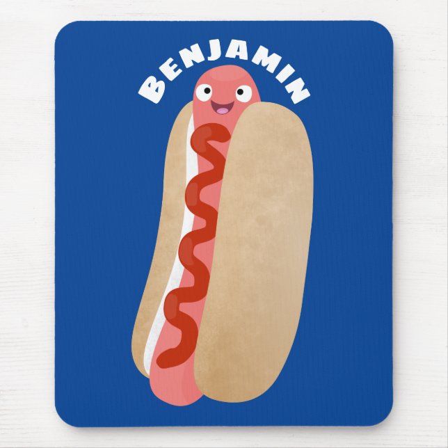 Cute funny hot dog Weiner cartoon Mouse Pad (Front)
