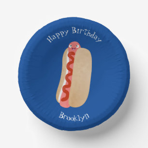 Cute funny hot dog Weiner cartoon Paper Plate