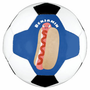 Cute funny hot dog Weiner cartoon Soccer Ball