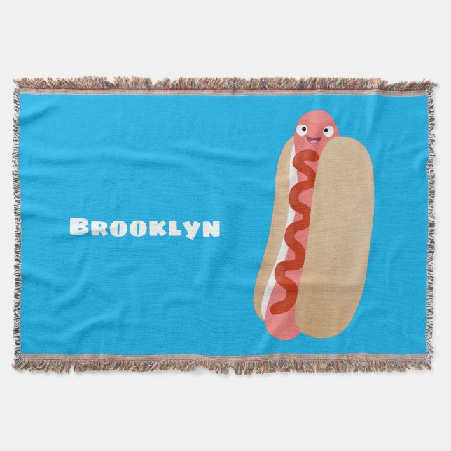Cute funny hot dog Weiner cartoon Throw Blanket (Front)