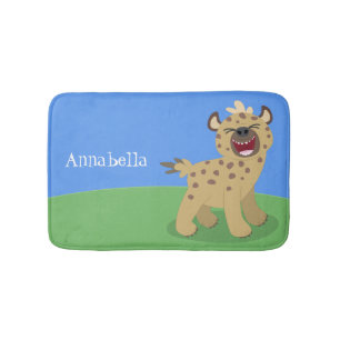 Cute funny hyena laughing cartoon illustration bath mat