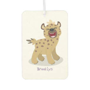 Cute funny hyena laughing cartoon illustration  car air freshener